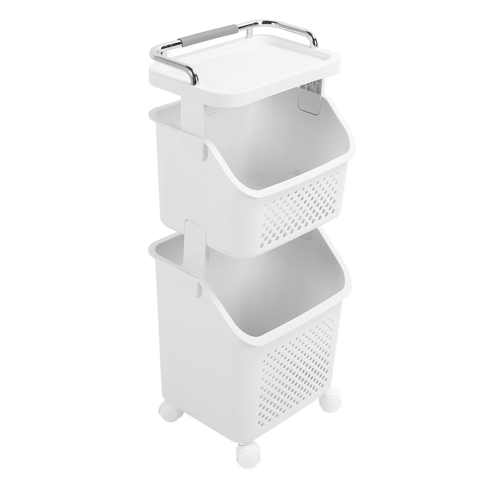 Rollender Wäschekorb, PP-ABS-Konstruktion, Kleideraufbewahrungskorb mit 4 Rädern, Stapelbares Design für Zuhause, Küche, Waschküche (2 Etagen)