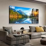 Landscape Canvas Wall Art for Living room Office Bedroom Sunshine Forest Scenery Wall Art Mountain Lake Pictures Art Print Paintings Modern Green Nature Wall Decor Artwork Waterproof -20 * 40inch
