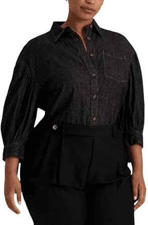 Lauren by Ralph Lauren Women's Blouse Soft Fold Sleeve Blue Size XL