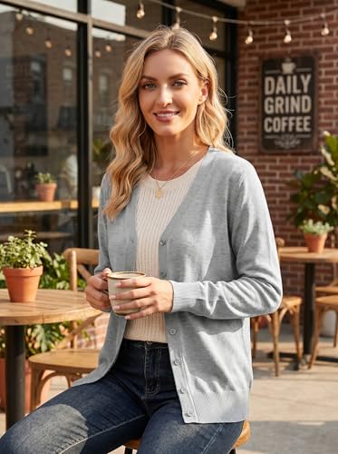 Image of VIISHOW Women Long Sleeve Button Down V Neck Lightweight Basic Knit Sweater Cardigan