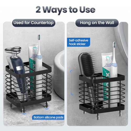 Luxspire Zahnbürstenhalter, Edelstahl Elektrischer Zahnbürsten Halter, Wand Ohne Bohren Zahnbürsten Caddy mit Abflusslöchern für Zahnpasta Organizer Bad, Zahnbürstenköpfe Halter, Schwarz