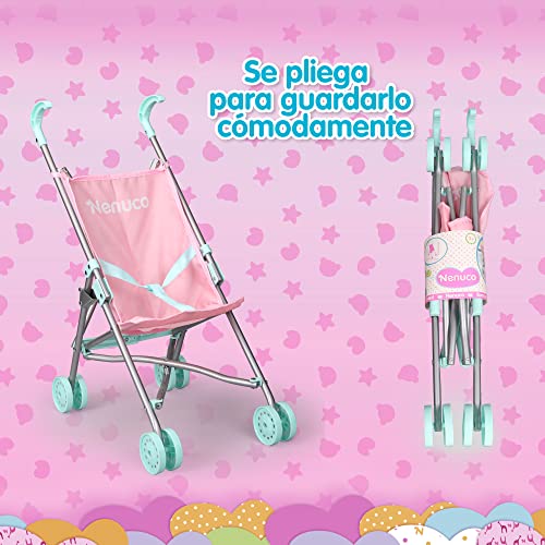 Nenuco, Metal stroller, pink and blue metallic toy stroller - Image 4