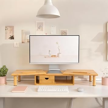 Dual Monitor Stand Riser with Drawer for Desk Laptop