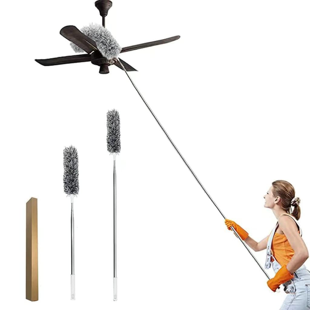URbazaar Microfiber Duster with Extension Pole with Protective Head Cap -No Scratch to Ceiling,Extra Long 100 inches Feather Duster for Cleaning High Ceiling Fan,Interior Roof,Cobweb,Gap Dust