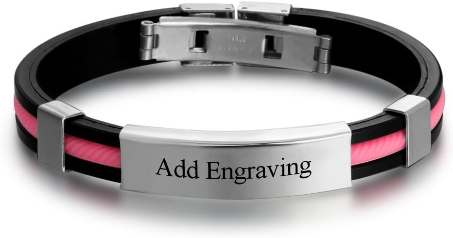 jewelora Personalised Engraved Stainless Steel Rubber Bracelet for Men Women Kids DIY Custom Name Date ID Bracelet