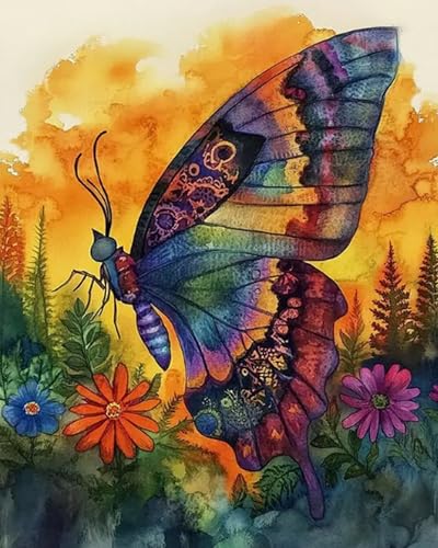Point de Croix Kit Complet Papillon Couleur Debutant Broderie 40x50 cm