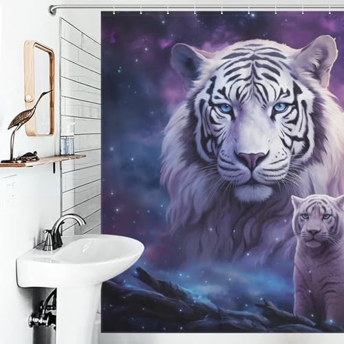 Rideau de douche tigre imperméable en polyester tissu lavable avec crochets - 6