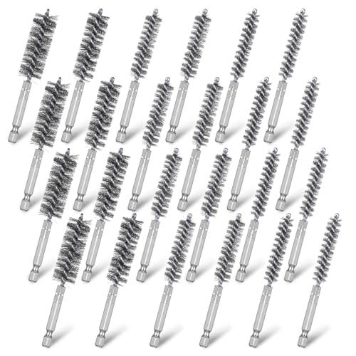 Image of 24 Pcs Bore Brush for Drill, Stainless Steel Bore Brush Set Wire Cleaning Brush for Power Drill Impact Driver Wire Bore Cleaning Tubes Brush Set (8 /10 /12 /15 /17 /19MM)