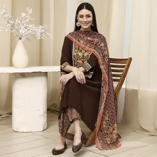Image of BIBA Women Rayon Viscose Gathered Solid Suit Set