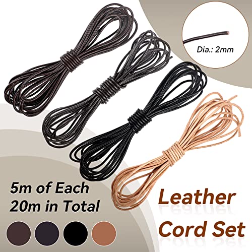 20M Lederband, Lederbänder für Ketten, Robust Lederband mit Verschluss, Armband Verschluss, Lederbänder Rund, Reißfeste Lederschnüre, Bänder Zum Basteln für Armbänder, Halskette, DIY