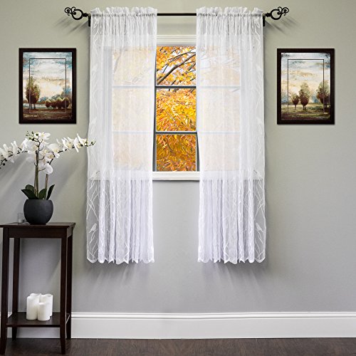 Image of Sweet Home Collection Window Curtains Treatment Panel 63 inch or 84 inch Long in Stylish and Unique Patterns and Designs for All Home Decor Songbird White