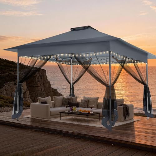 C0BIZI Gazebo 10x15 Pop up Canopy,Gazebos on Clearance-Canopy Tent with Mosquito Netting for Lawn,Garden,Backyard & Patio-Outdoor Tent-Water Resistant and UPF50+ (Gray)