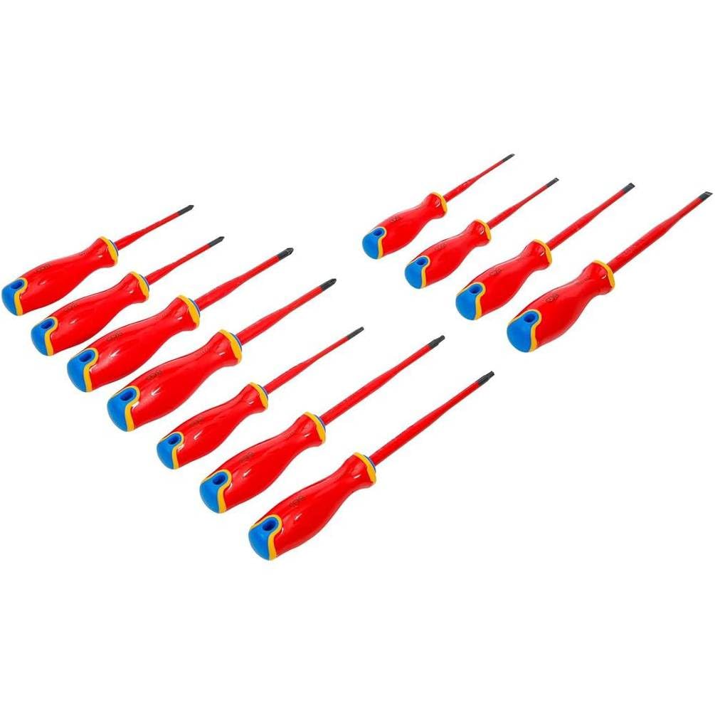 D-Work, set di cacciaviti VDE 11 pezzi, punta extra fine, isolamento e precisione per elettricista, cromo vanadio