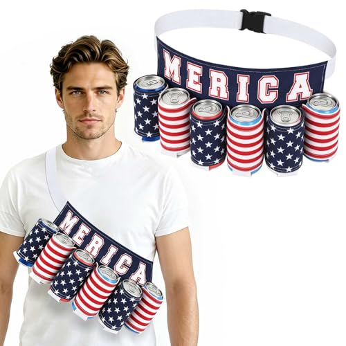 SEPGLITTER Patriotic Beer Belt American Flag Beer belt Adjustable Beverage Holder for 4th of July Parties and Outdoor Events Red White and Blue Beer Accessories USA Flag Gift