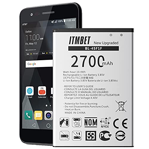 ITMBET [2700mAh] BL-45F1F Battery, 2026 New Upgraded 3.8V Battery Replacement for LG Phoenix 3 LG Aristo MS210 M150 M151 M210 Risio 2 Fortune M153 Fortune 2 LMX210CM, K8 2017, LV3 BL-45F1F
