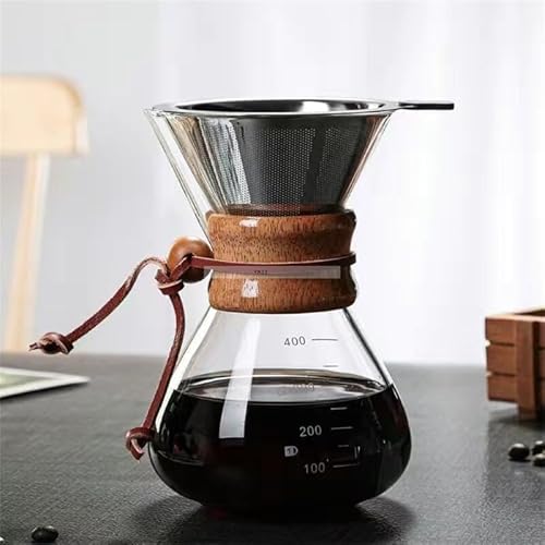 YMZJコーヒーサーバー コーヒーメーカー ガラス コーヒードリッパー ステンレスフィルター付き コーヒー ドリップ 職人デザイン 耐熱 繰り返し使用可能なステンレスフィルター コーヒーサーバー 電子レンジ対応 目盛付き (フィルタ付き,600ML) [並