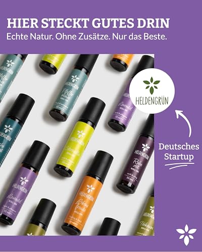 Heldengrün® BIO Roll-On Lavendel [100% NATURREIN] Dermatologisch getestet - 2-in-1: Duft & Pflege - Lavendelöl Roll-On mit Jojoba- & Mandelöl - Ideal am Abend