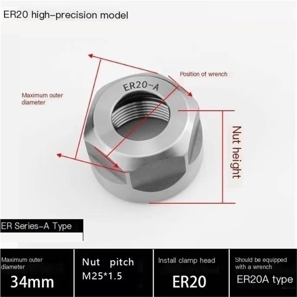 1 szt. ER20 A/M typ metalowa nakrętka zaciskowa - wysoka twardość, trwały uchwyt do frezów do precyzyjnej obróbki(High precision M25*1.5)