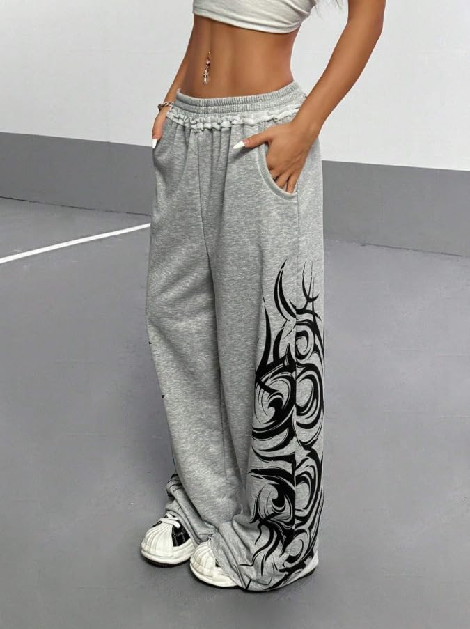 Y2k Wide Leg Baggy Grunge Double Waisted Drawstring Sweatpants Streetwear Women Emo 2000s Star Pants - Image 4