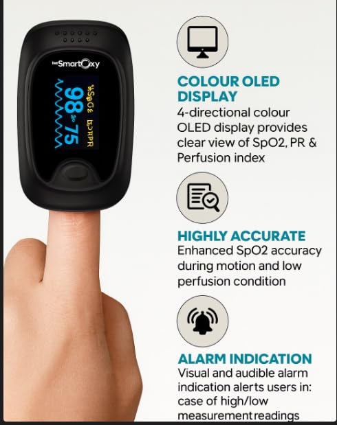 Image of B-P-L Fingertip Pulse Oximeter for Home Use Oximeter Pulse Finger Device for SpO2 & Pulse Rate Color OLED Display, PI, Alarm & Auto Shutoff Adult & Pediatric