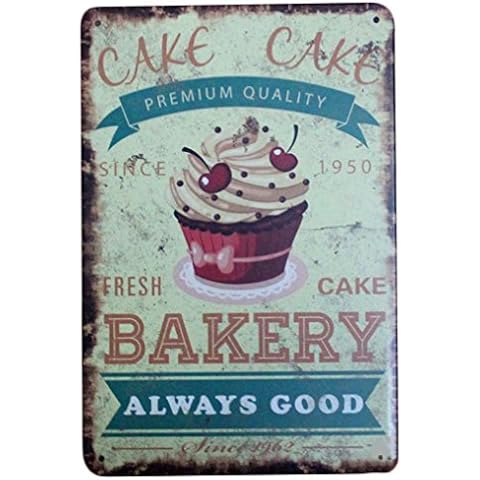 Wimagic 1x Metal Tin Wall Sign Plaque Bakery Cake Vintage Style Personalised Poster Background Wall Art Iron Painting Crafts Decorative Accessories Plaques for Cafe Bakery Shop Decoration Cover