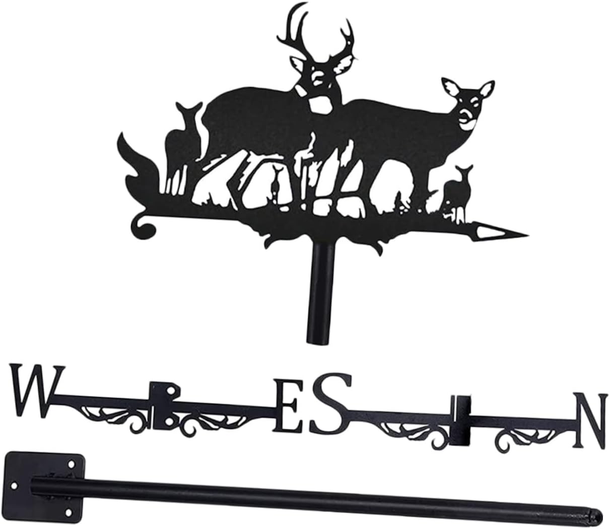 jojofuny Iron Weather Vane Set with Elk Design, Metal Yard Weathervane for Outdoor Garden and Patio, Wind Direction Indicator with Metal Mount for Lawn and Shed Decor