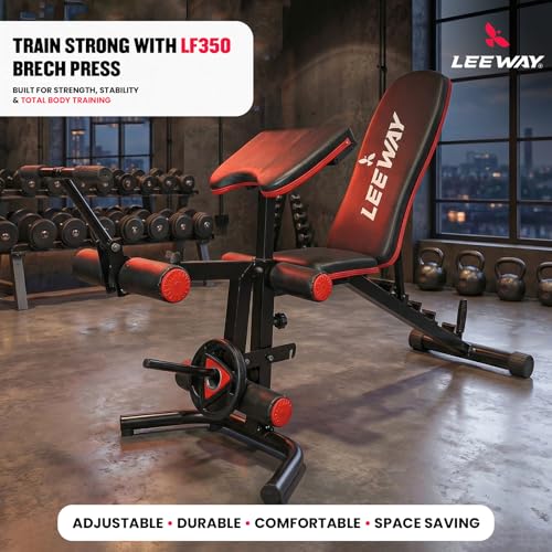Image of Leeway LF350 Bench Press for Home Gym Setup | Adjustable Foldable Gym Bench /Table Exercise | Incline Decline Flat Positions with Leg Extension, Preacher Curl | Multipurpose Strength Training Workout(Black, Bench LF350)