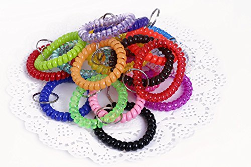 Shapenty Colored Plastic Coil Stretch Wristband Elastic Stretchable Spiral Bracelet Key Ring Chain for Gym, Pool, ID Badge and Outdoor Sports, 20PCS