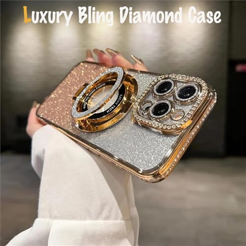 Coque strass iPhone 15 Pro de luxe et transparente avec béquille premium dorée