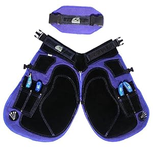 Farrier Apron – 23″ (59 cm) Cowhide Suede Leather & Canvas, Adjustable Waist (28-52″), 4 Knife Pockets, 2 Magnets, Air Mesh Back – Farrier Chaps for Horse Shoeing & Hoof Trimming.