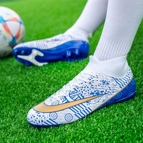 Generic F85-BOYS-2023-FG-WHITE-37 Soccer Shoes Kids Firm Ground Boys Soccer Cleats Youth Spike Fg High-Top Football Boots Training White Size Eur37 thumb #7