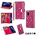 Price comparison product image Miagon Zipper Glitter Wallet Case for Samsung Galaxy A51,Bling Flip PU Leather Folio Cover Shiny Magnetic Girls Stand Bumper with 9 Card Slots and Wrist Strap,Rose Red