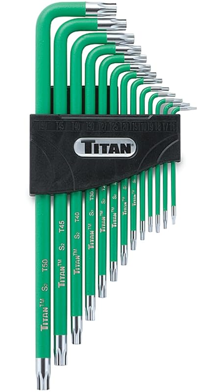 Kit de Chaves Torx de Segurança Titan 12715 com Braço Extra Longo em Aço S2, 13 Peças