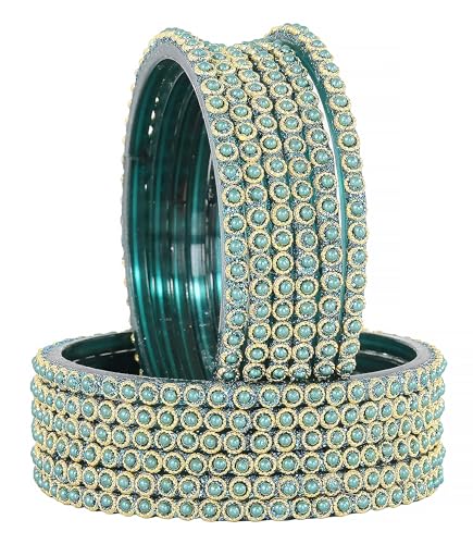 Image of NMII Glass Golden Beads & Pearls Moti Work Designer Bangles Set For Women & Girls | Kanch ki Chudi Set | Girl's Bangles Bracelet | Glass Bangles | Daily, Wedding, Party, Fashion Jewellery- Set of 12