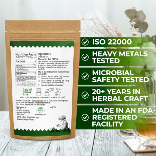 Image of 30 Bags Slippery Elm Herbal Tea (Ulmus Rubra) - 30 Count 1.5g Bags Dried Slippery Elm Bark Herb Tea