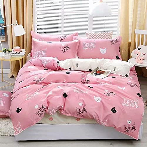 Olive-single size Bedsheet 4pcs One Set High Cotton Quality Bedding Set Duvet Cover (Pink)