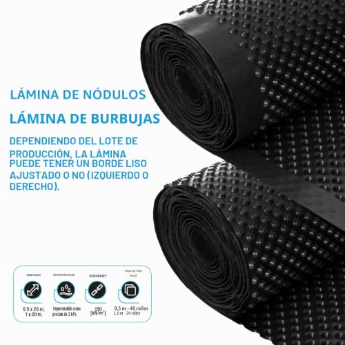 Miniatura 2 de Lámina Con Hoyuelos De Drenaje Para Protección De Muros De Cimentación, 0,5 X 20 M 10 M