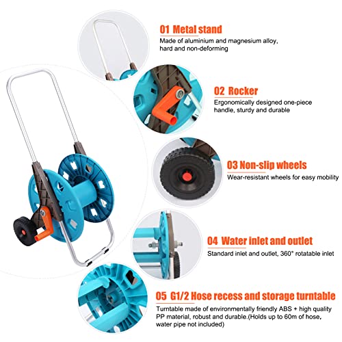 Evtscan Portable Garden Hose Reel Cart, 2 Wheeled Hose Trolley Holds 196 Foot Hose Capacity, Aluminium Tube, Easy To Assemble, Keep Your Yard Neat And Tidy, For Watering Plants And Lawns, Washing Cars #TOP2