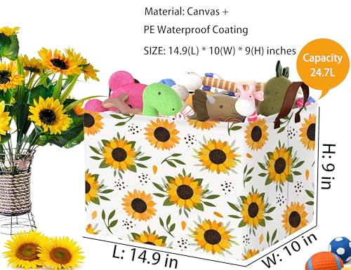 Image of Sunflower Empty Gift Storage Basket Collapsible Canvas Baby Toy Bin Decor(Yellow)