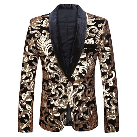 PYJTRL Men Velvet Sequins Floral Blazer Cover