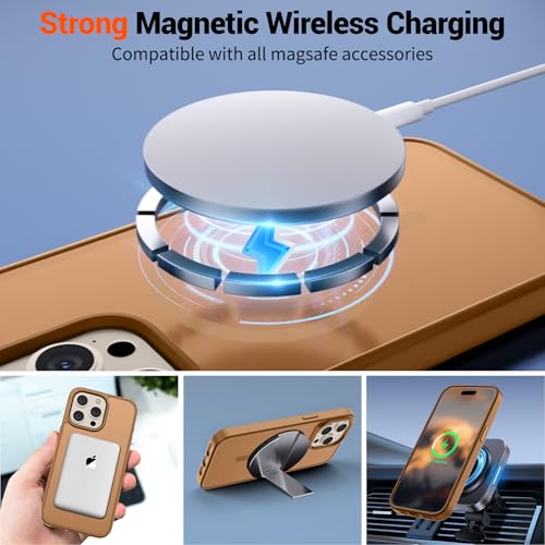 Image of SUPFINE Magnetic for iPhone 15 Pro Case (Compatible with MagSafe) (Military Grade Drop Protection) Translucent Matte Shockproof Phone Cover,Brown