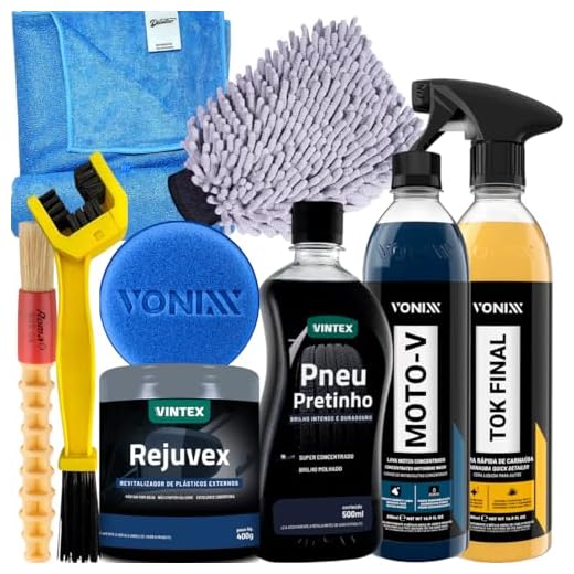 Kit Lavagem Completa Para Moto Carro Shampoo Moto-V Revitalizador de plasticos Rejuvex Cera Cristalizadora Tok Final Vonixx pneu Pretinho Vintex
