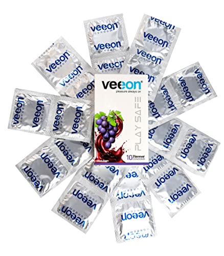 Image of Veeon Always Condoms for Mens Sex- Ultra Thin Condom for Women with Extra Time Sex, Long Lasting Pleasure Kondom- Suitable for use with Lubes & Toys, Black Grapes Flavoured (Set of 3, 30 condoms)