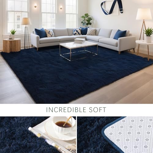 HOMORE Living Room Rug 5x8 Area Rug, Navy Blue Non Slip Rug for Bedroom, Fluffy Rugs for Living Room Kids Room, Shag Rug for Boys Girls Room Dorm Home