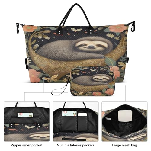 Kigai Sloth on Tree Flowers Duffle Bag Versatile Travel Duffel for Men and Women, Carry On for Weekend or Overnight Stay2