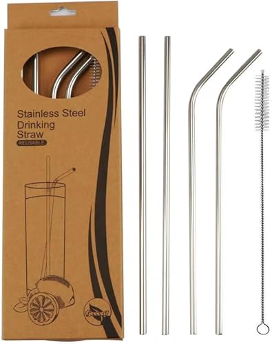 Miniatura 1 de SolntoYou - Juego de 4 popotes de acero inoxidable reutilizables sin BPA, ideales para vasos de 20 onzas, 2 rectos, 2 limpiadores doblados y de