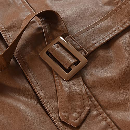 Huangse Mens Hippie Faux Leather Jacket Stand Collar Full Zip Belted Trench Coat Fashion Leather Motorcycle Jacket(Brown,X-Large) #TOP5