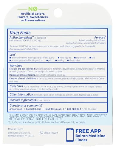 Image of Boiron Arnica Montana 30X Homeopathic Medicine for Relief from Muscle Pain, Muscle Stiffness, Swelling from Injury, and Discoloration from Bruises - 3 Count (240 Pellets) | Single-medicine homeopathic pellets: Muscle Pain, Stiffness, Swelling, Injury, Bruises. Size: 3 Count (240 Pellets).