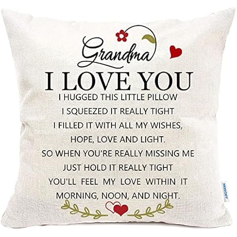 Grandma Gifts Cotton Linen Pillowcase, Two Sided Printing I Love You Grandmother Throw Pillow Covers 18x18 Inch, Nana Gifts from Grandchildren, Birthday Christmas Anniversary Thanksgiving Day Gifts Cover