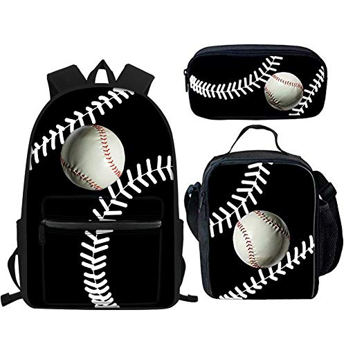 Set di 3 zaini per la scuola softball per ragazzi e ragazze con borsa per il pranzo e astuccio Softball Taglia unica Zaini Daypack